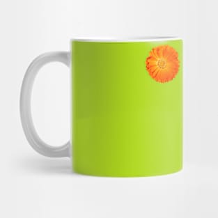 Orange Flower on zingy green background Mug